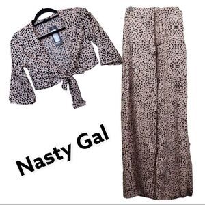 Nasty Gal Animal Spot Tie Front Beach Top and Trousers Size 2 New